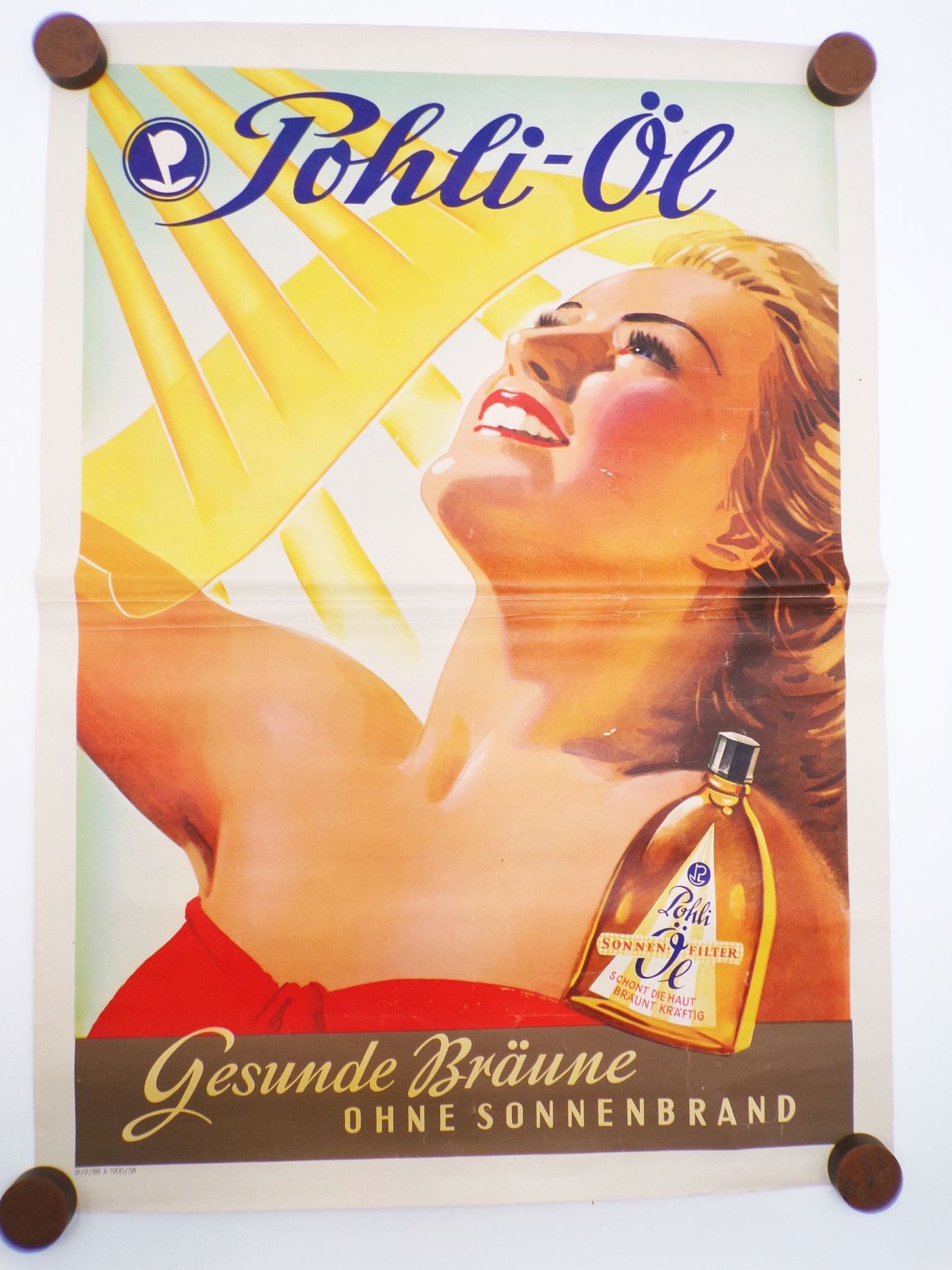 Altes Reklame Plakat Pohli Öl Sonnenschutz Frau 1958 DDR Retro Vintage 