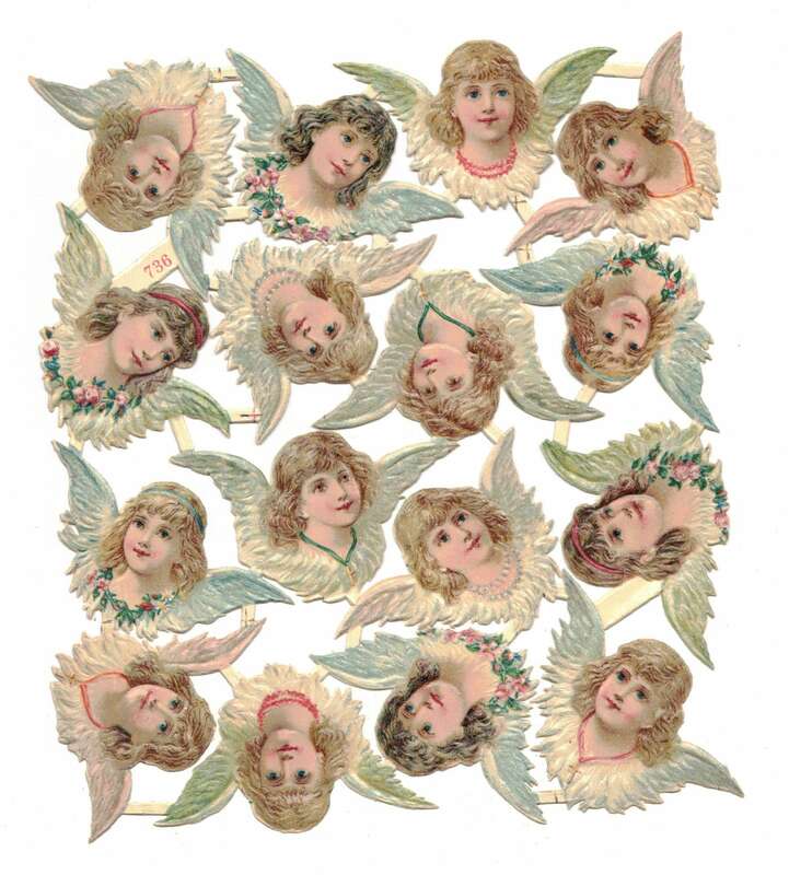 Oblaten Bogen 736 Engel Köpfe vor 1945 Weihnachten
