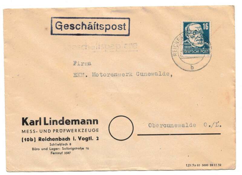 Brief 1951 Karl Lindemann Mess Prüfwerkzeuge Reichenbach Vogtland 