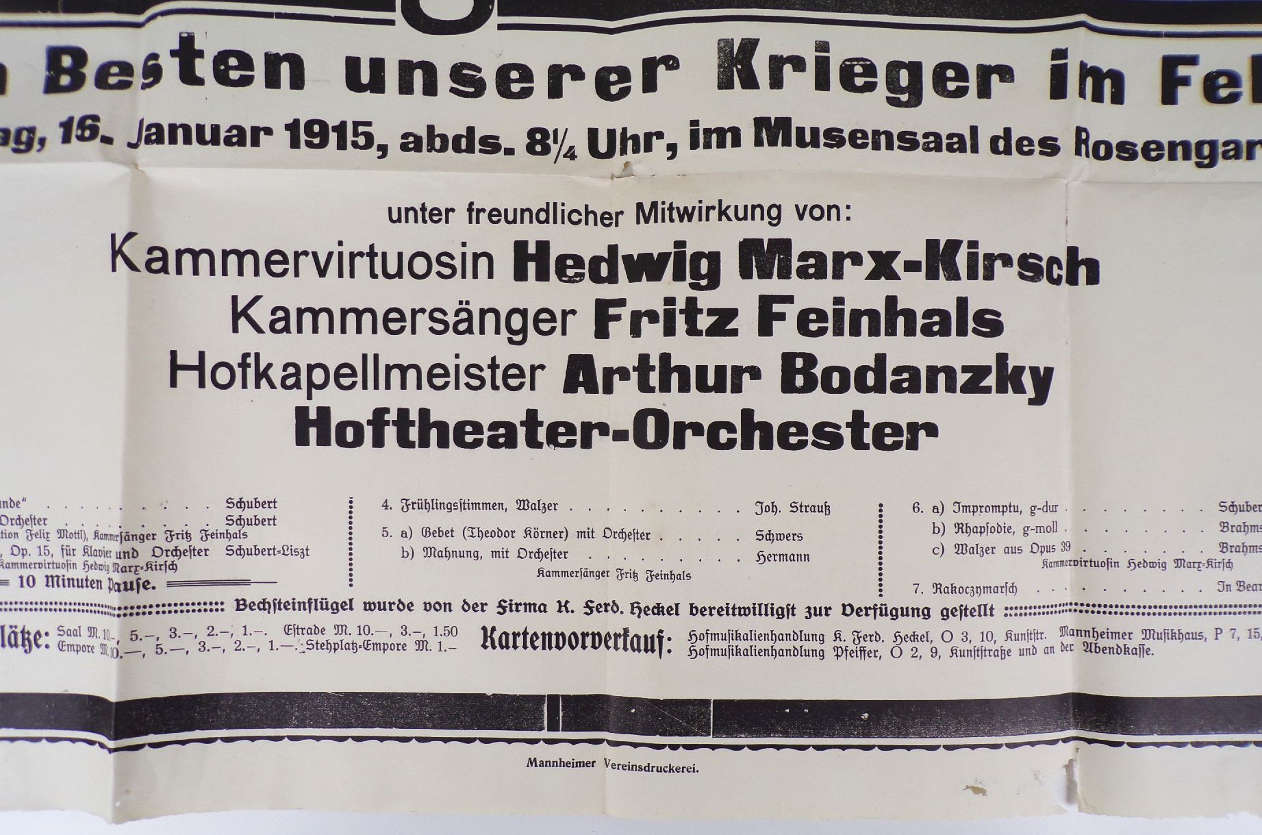 Plakat Wohltätigkeit Konzert Großherzogin Hilda von Baden 1915 WW1 Plakat Wohltätigkeit Konzert Großherzogin Hilda von Baden 1915 WW1