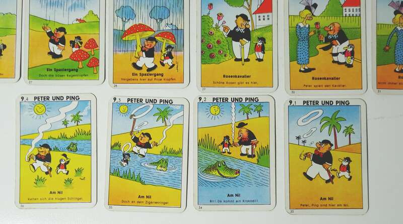 Reklame Kartenspiel Peter und Ping Comic Bravour Zigarettenfabrik Berlin 1930er 