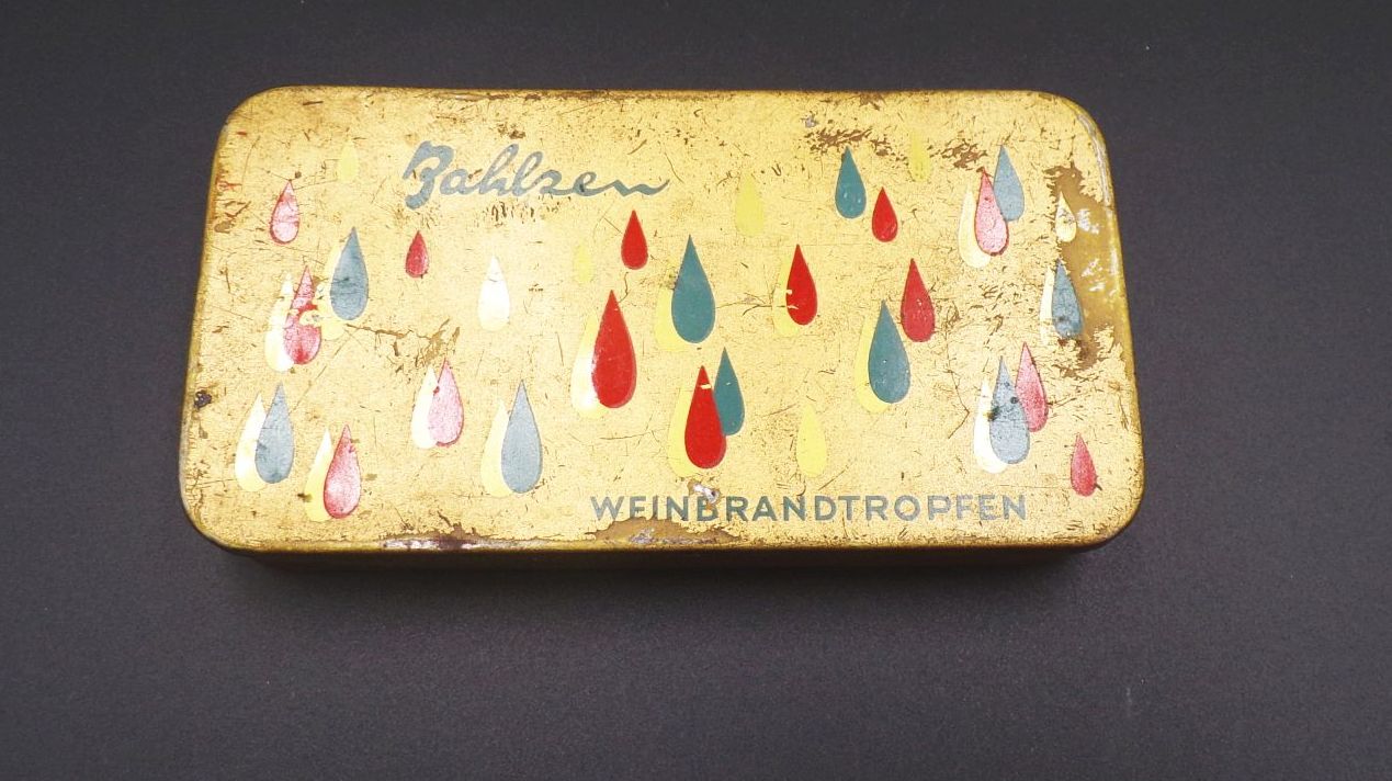 Alte Bahlsen Blechdose Weinbrandtropfen Art Deo Vintage Box