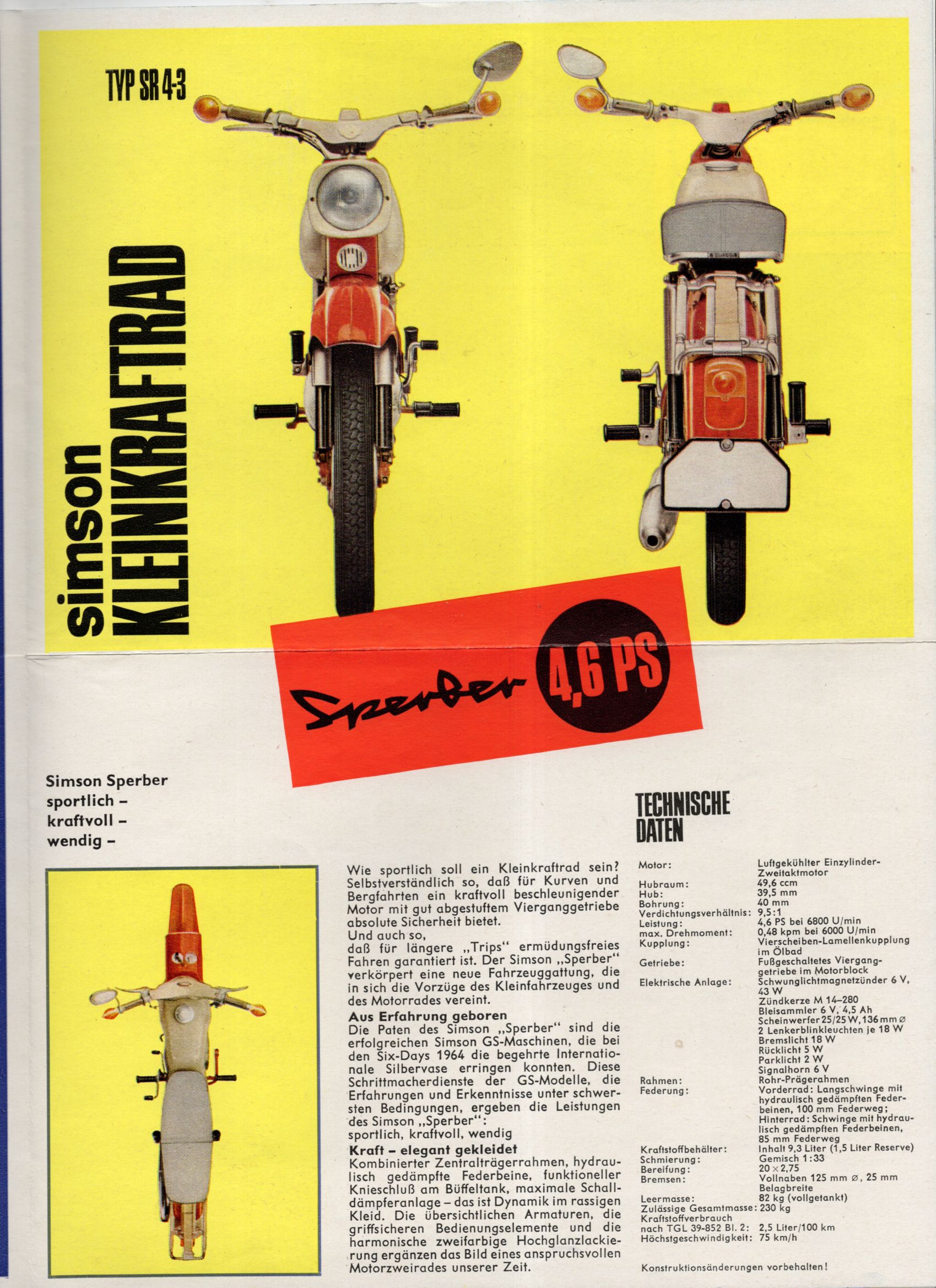 Prospekt Simson Kleinkraftrad Sperber Suhl 1966 Prospekt Simson Kleinkraftrad Sperber Suhl 1966