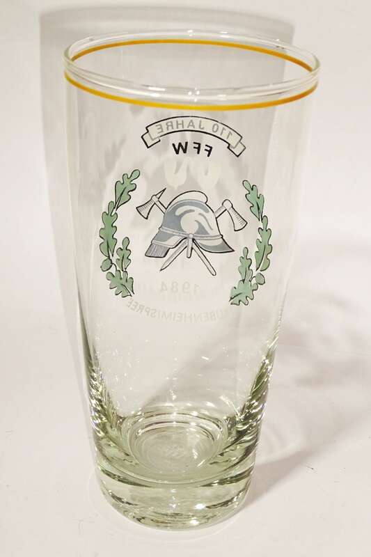 DDR Werbung Bierglas 110 Jahre FFW 1984 Taubenheim Spree Feuerwehr