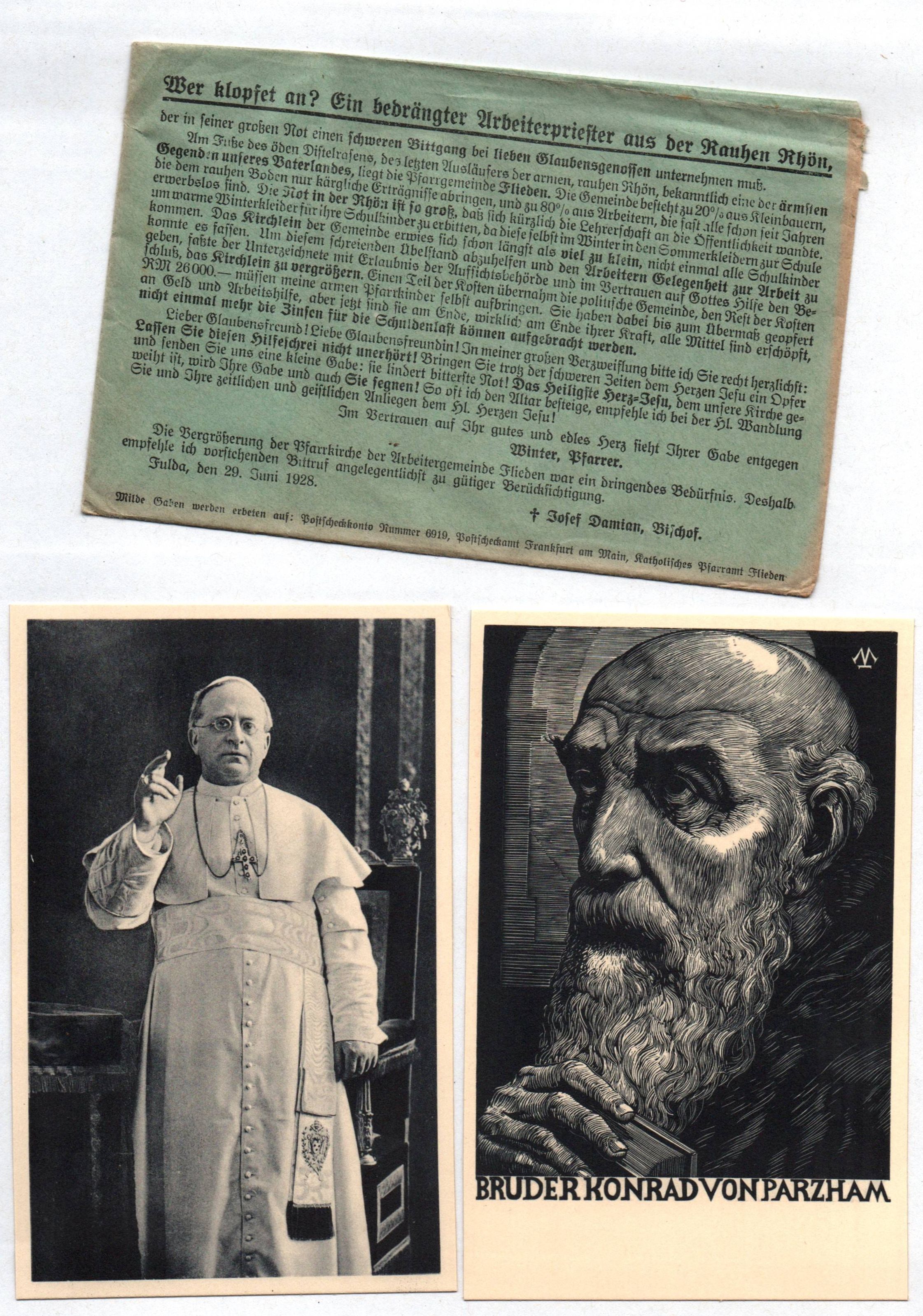 Ak Rhön Papst Pius XI Konrad von Parzham St Elisabeth 3 Postkarten mit Kuvert Ak Rhön Papst Pius XI Konrad von Parzham St Elisabeth 3 Postkarten mit Kuvert
