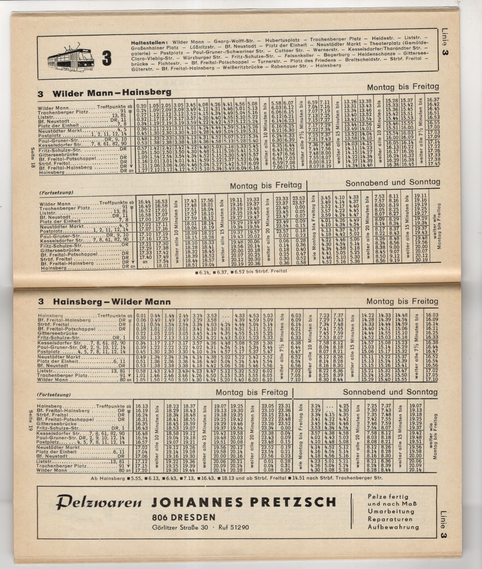 Sommer Fahrplan Information Verkehrsbetriebe Dresden 1969 Sommer Fahrplan Information Verkehrsbetriebe Dresden 1969