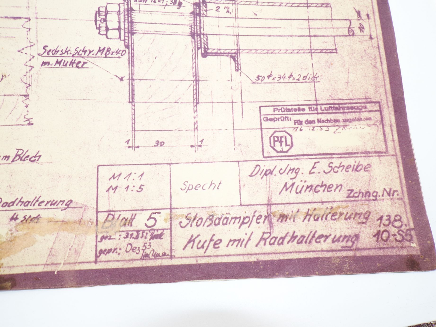 Mappe Baupläne Scheibe Flugzeugbau Dachau 1955 Mü13E Bergfalke 