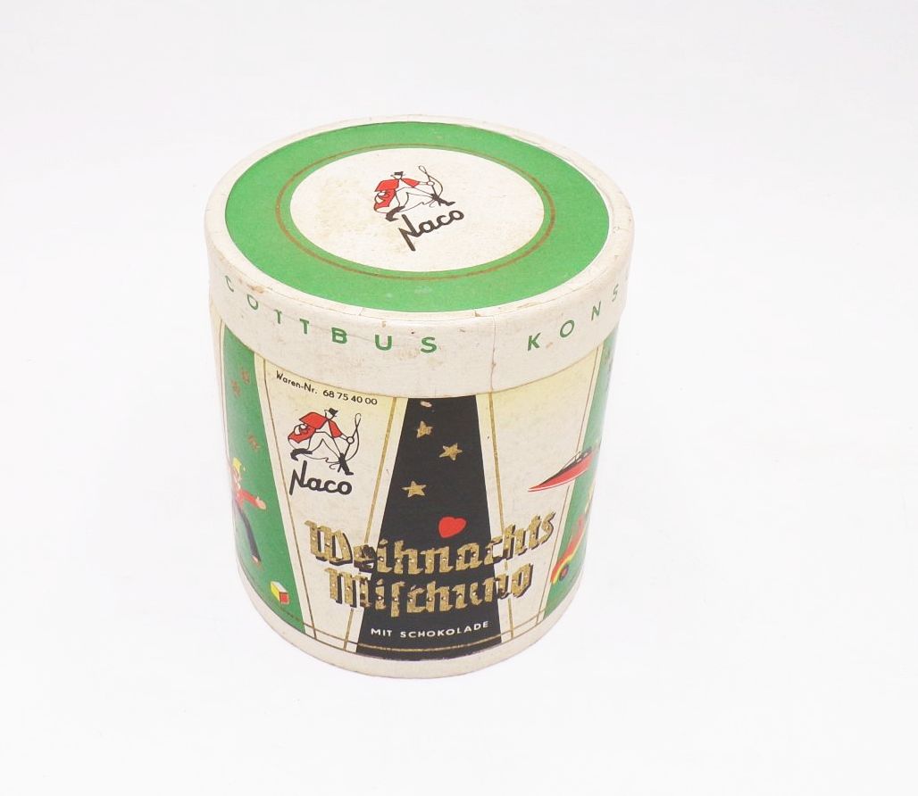 Alte Dose Konsum Cottbus Weihnachtsmischung Schokolade um 1960 Pappdose