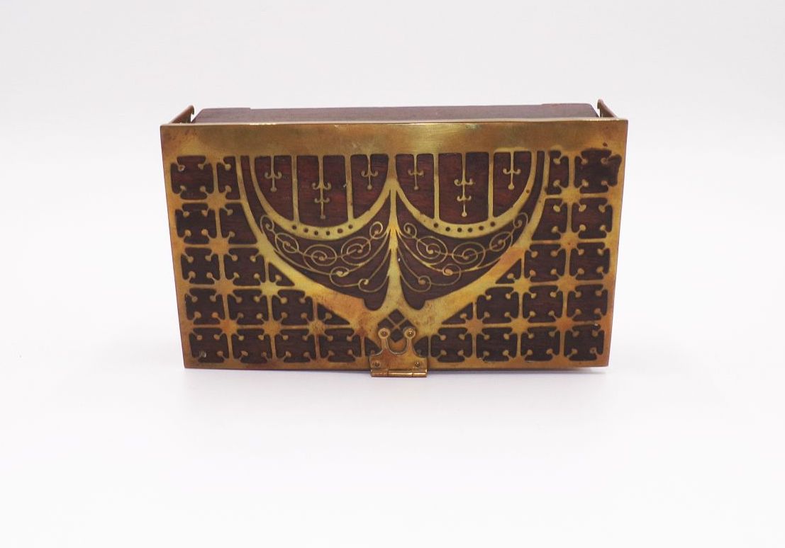 Jugendstil Erhard u Söhne Schatulle Messing Einlage Palisander Dose