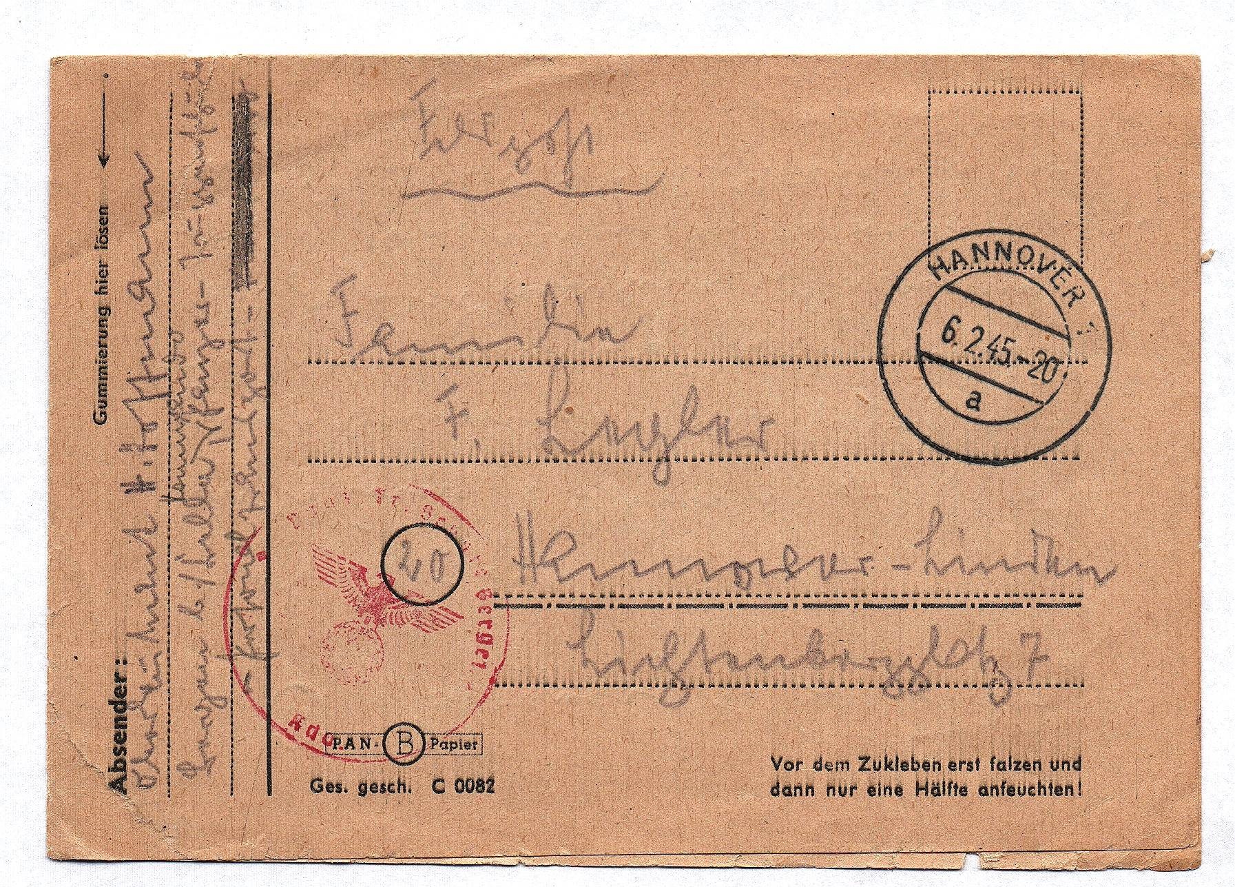 Feldpostbrief Deutsches Reich - Brief – Dein Brief kommt schneller an – 1945 Hannover
