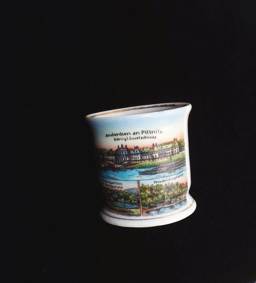 Alte Andenken Tasse Pillnitz Ansichten Friedrichsgrund Schlossgarten um 1900