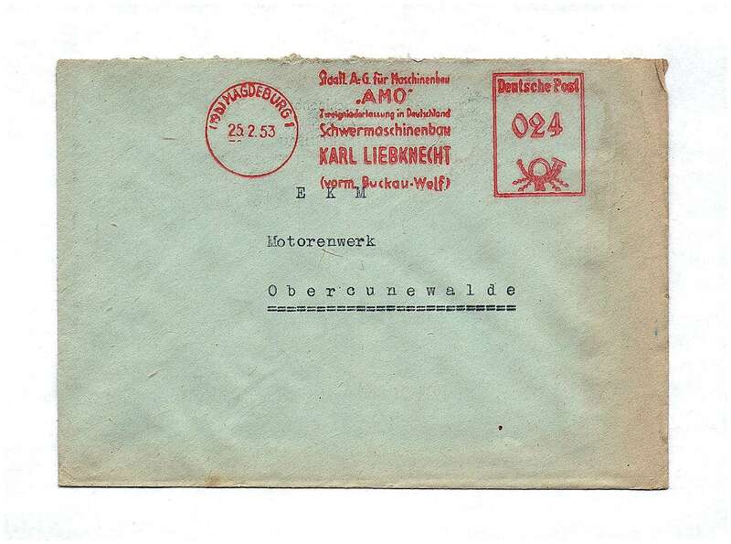 Briefkuvert 1953 Deutsche Post EKM Motorenwerke Cunewalde