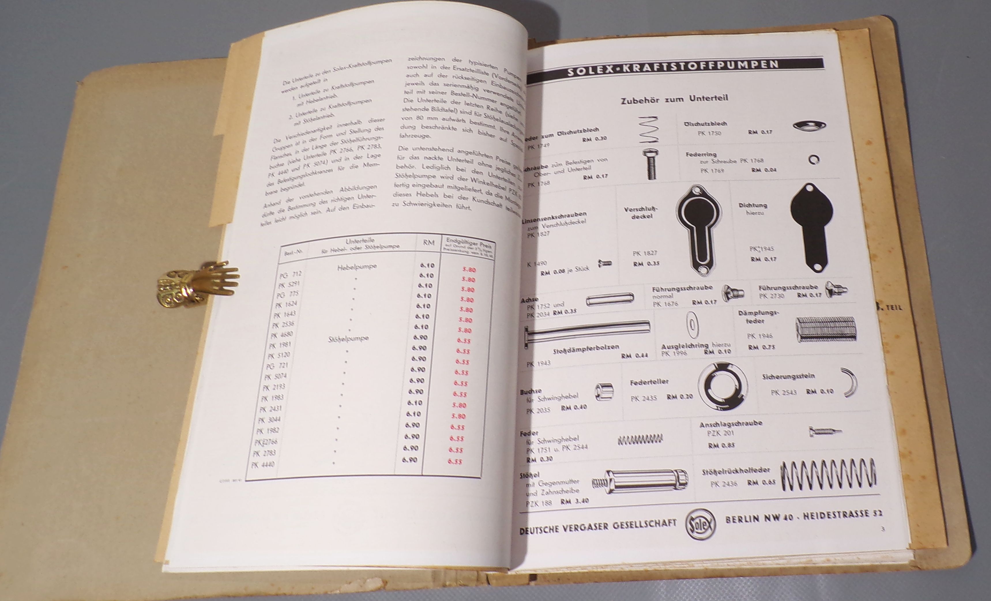 Solex Kraftstoffpumpen Ersatzteilliste 1940 umfangreiche Mappe 