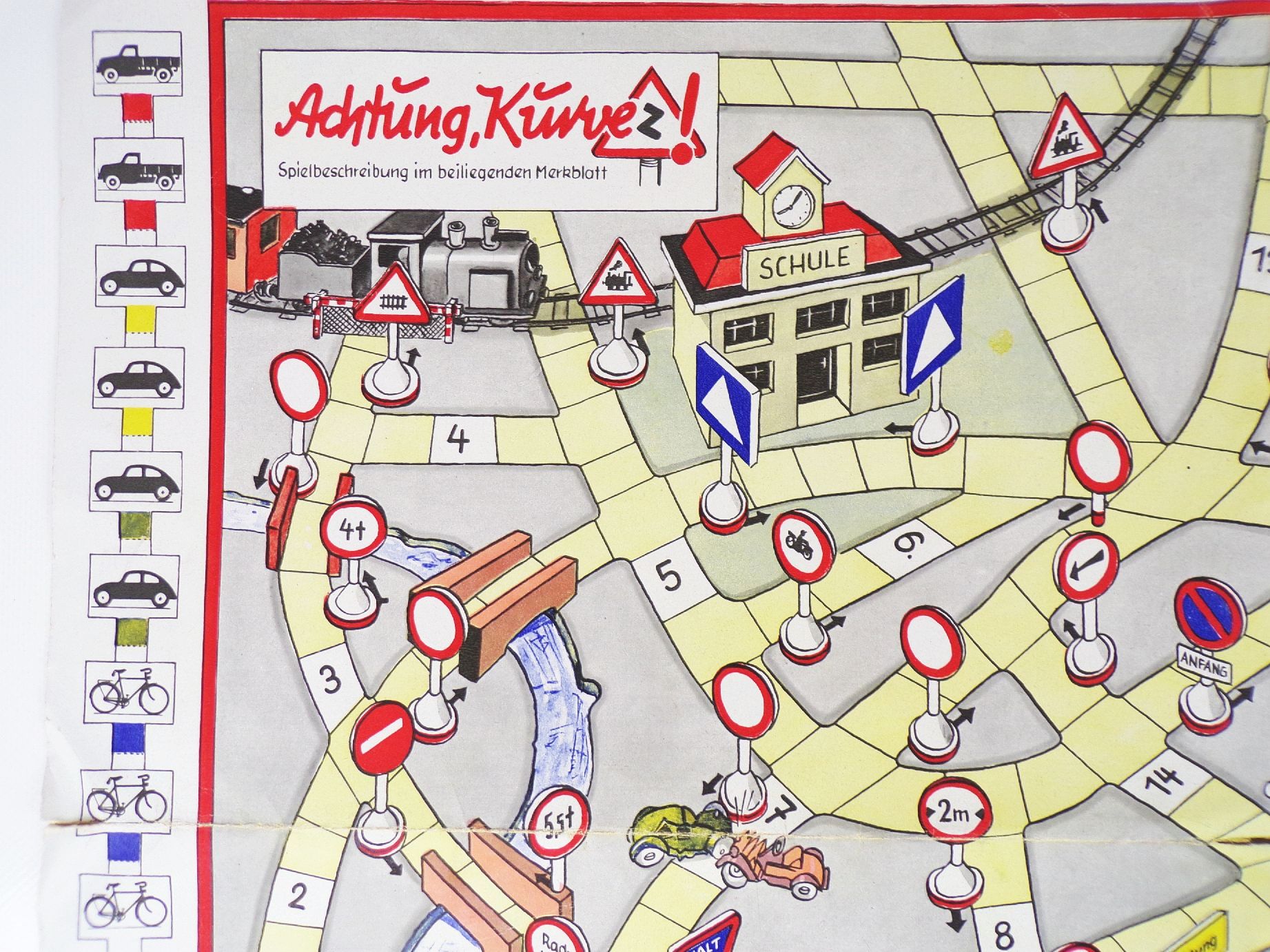 Achtung Kurve Spielbrett Ri 1954 DDR Verkehrsspiel Straßenverkehr DDR