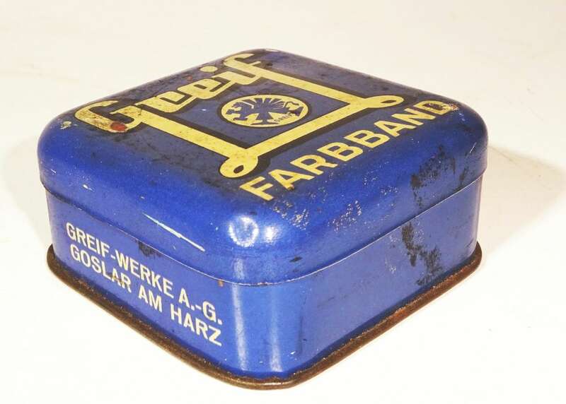 Greif Farbband alte Blechdose Metalldose Sammler typewriter box