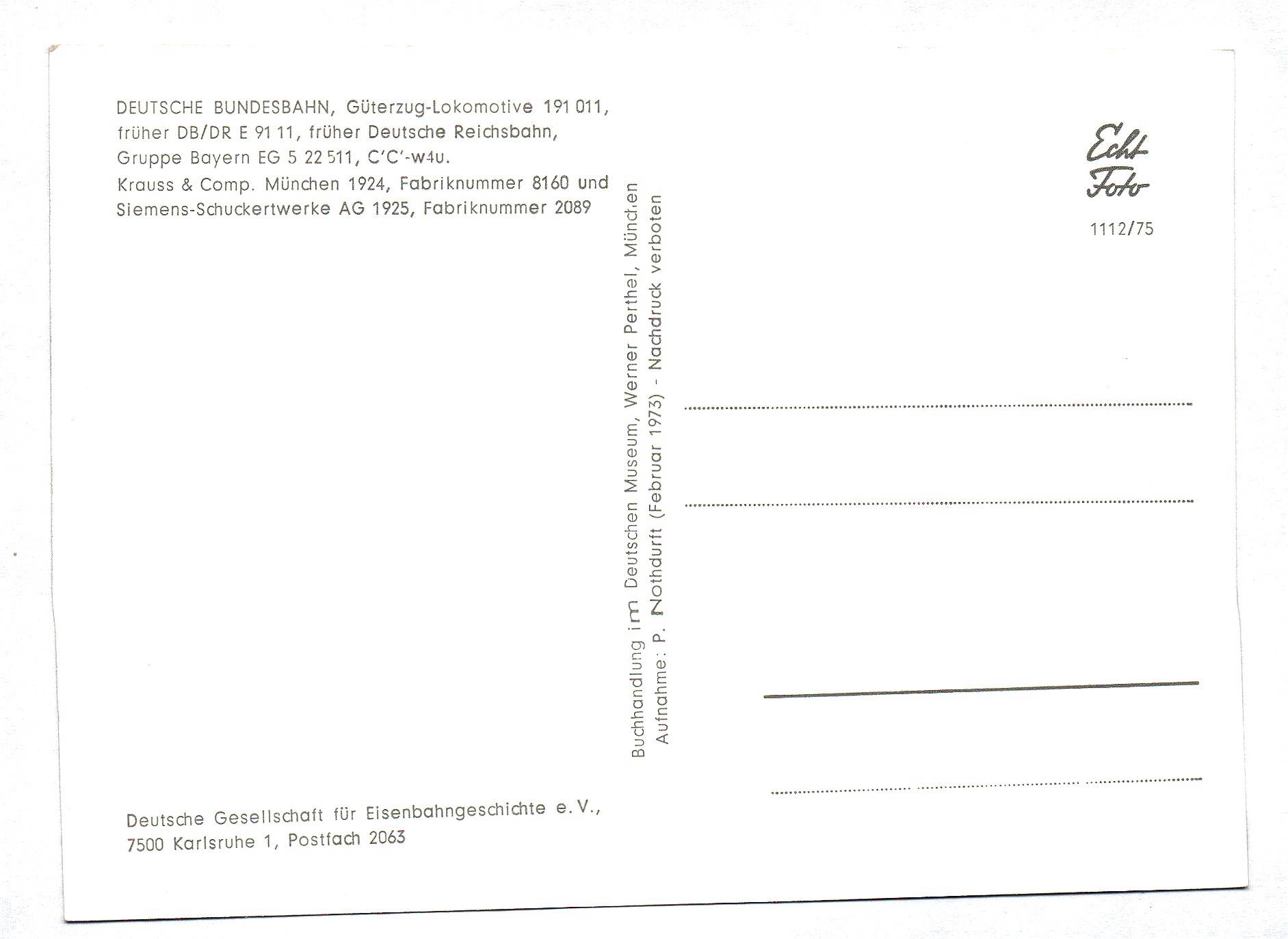 Foto Eektrolokomotive 191011-6 DB Güterzug-Lokomotive