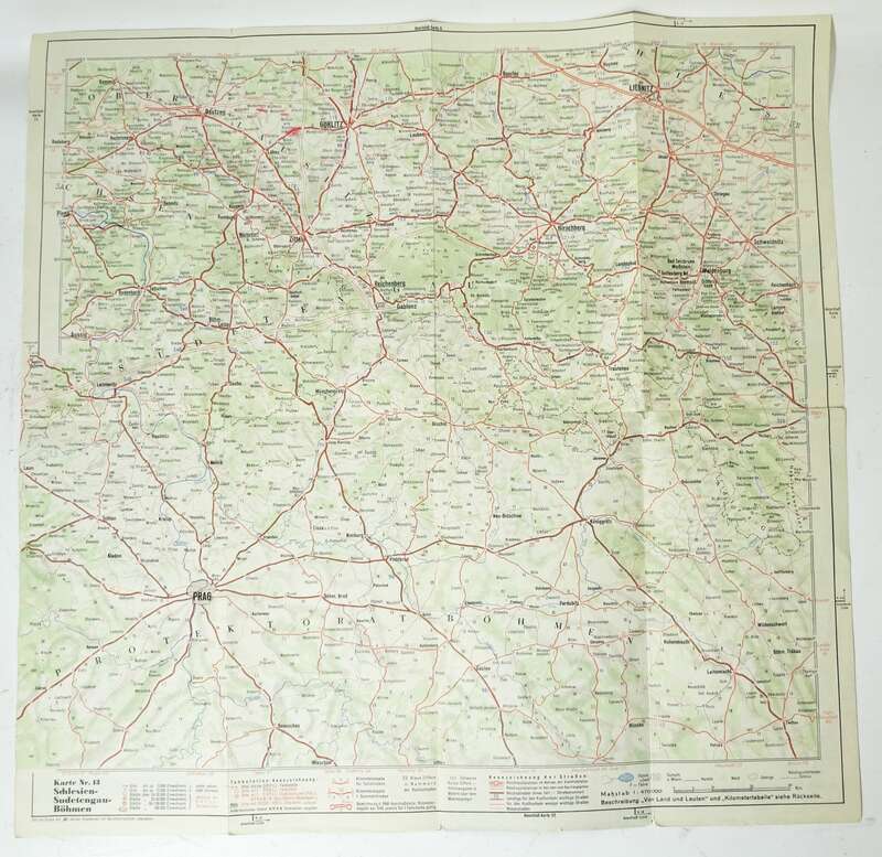 Shell Strassenkarte Schlesien Sudetengau Nordböhmen 1935er (L