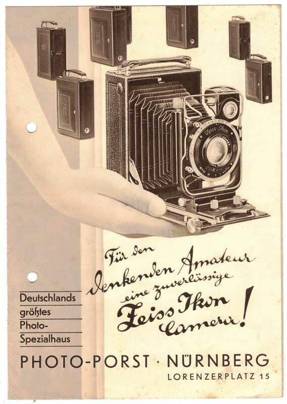 Reklame Prospekt Zeiss Ikon Kamera Fotoapparate Photo-Porst Nürnberg 1930er !