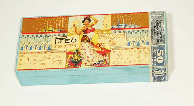 Pteo Zigarettendose Pappschachtel Jasmatzi Dresden um 1910 