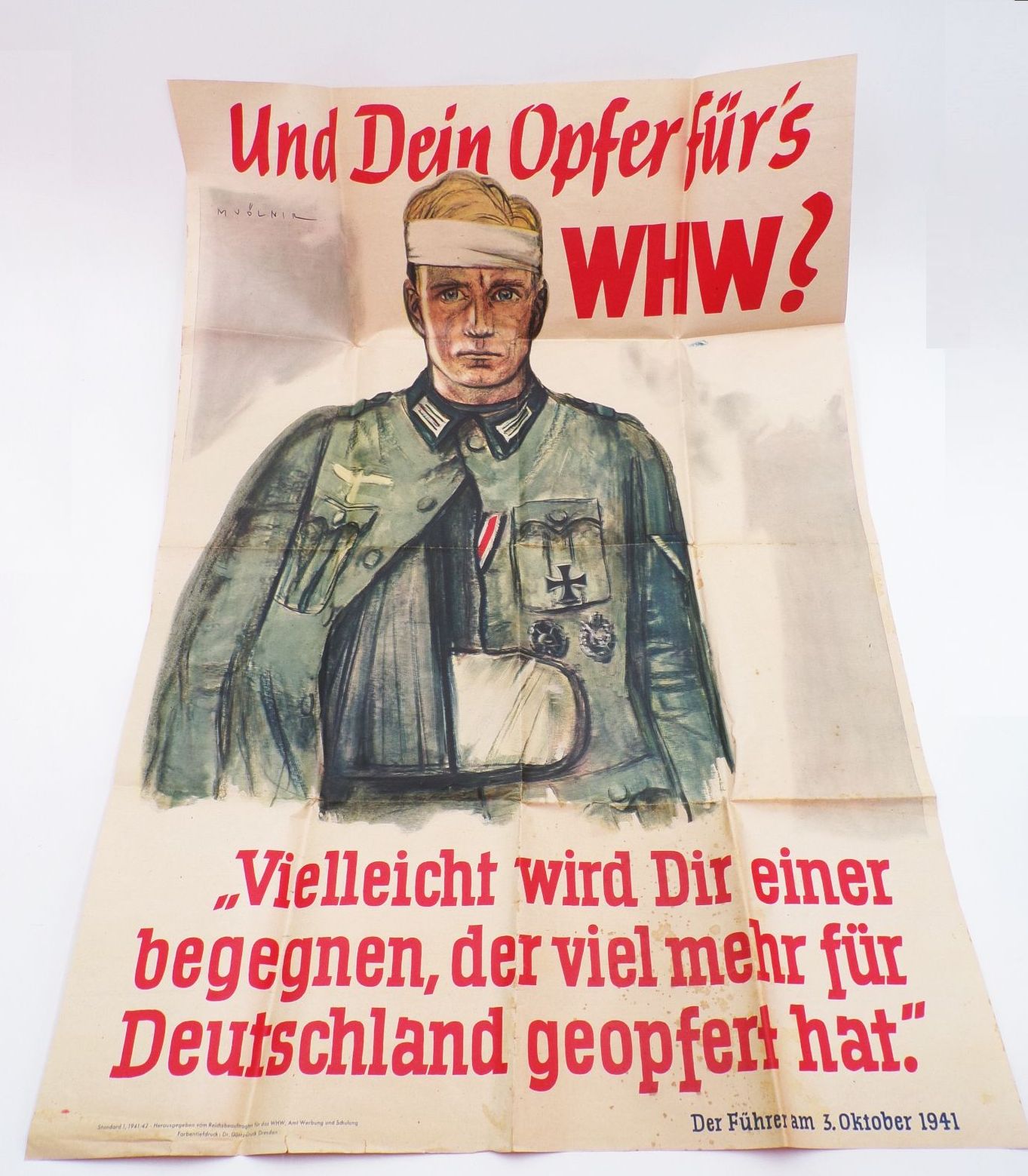 Altes Plakat Und Dein Opfer fürs WHW 2 Weltkrieg verwundeter Soldat 1941 