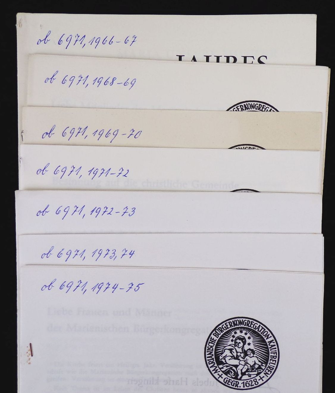 Jahresberichte der Marianischen Bürgerkongregation Kaufbeuren 18 Hefte