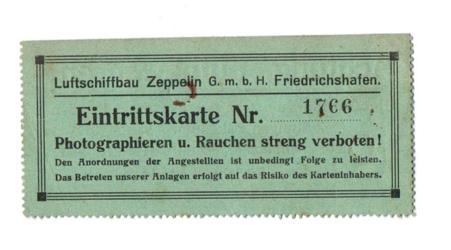 Eintrittskarte Luftschiffbau Zeppelin Friedrichshafen 1930er 