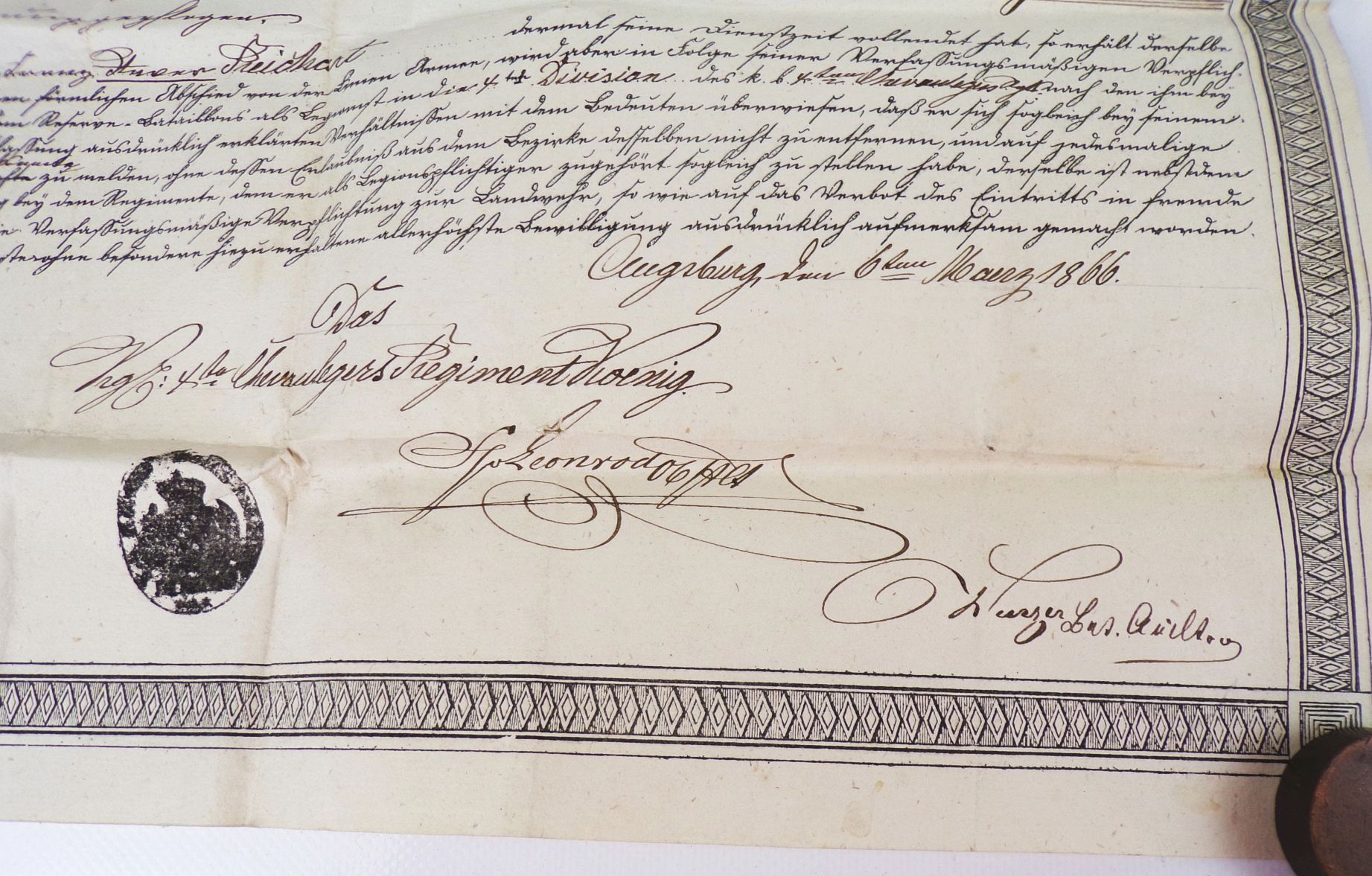 Kgl Bayern Armee Abschied Urkunde 1866 Augsburg Leonrod Autograph