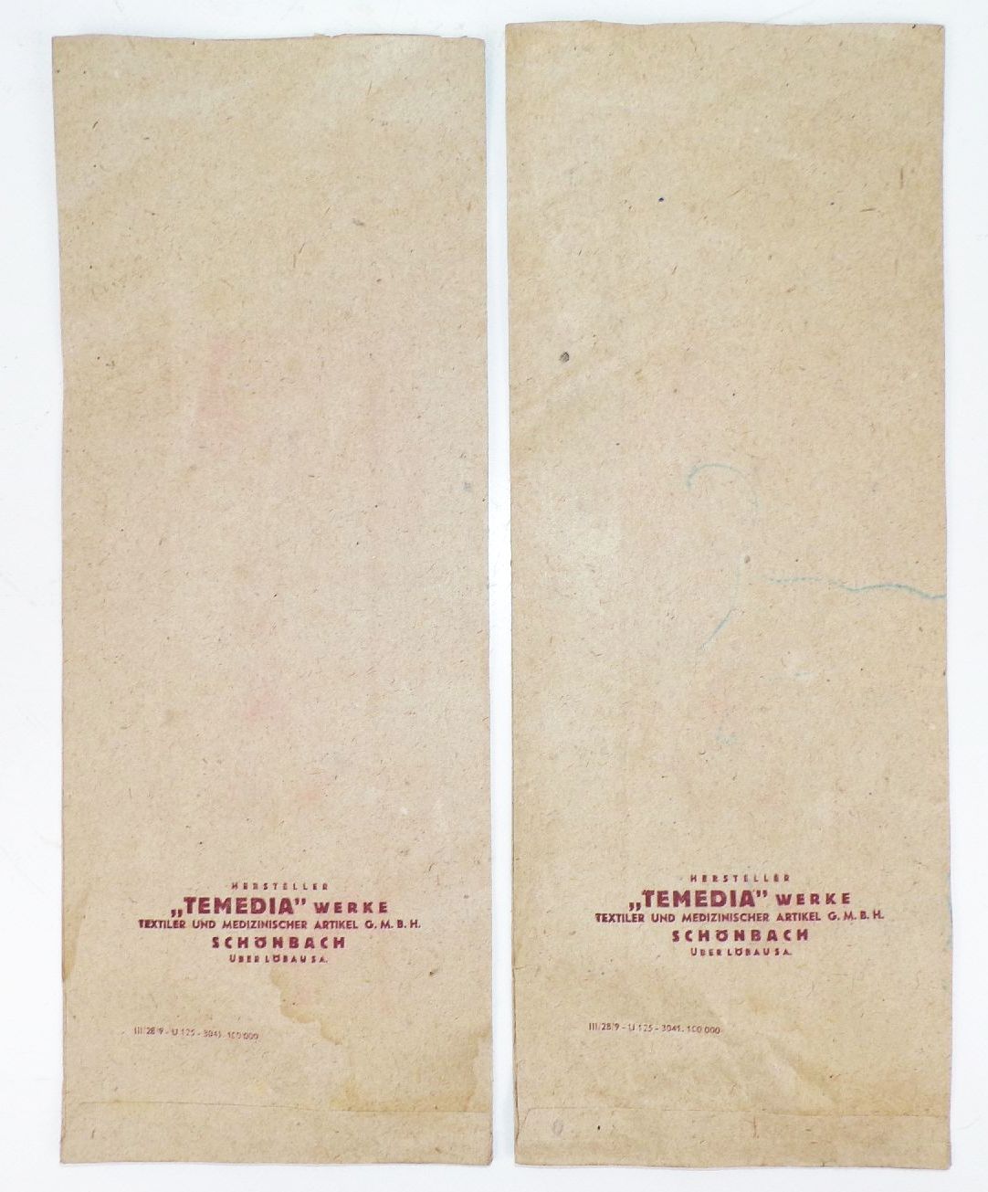 Alter Papiertüten Temedia Binden 2 Stück alte Reklame Drogerie Werbung