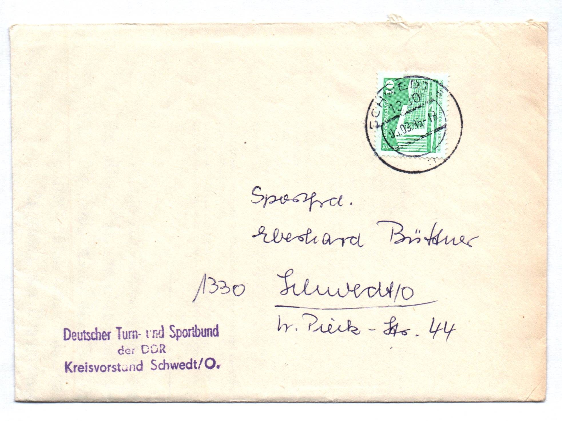 Brief 1985 mit Inhalt Deutscher Turn und Sportbund DDR Brief 1985 mit Inhalt Deutscher Turn und Sportbund DDR