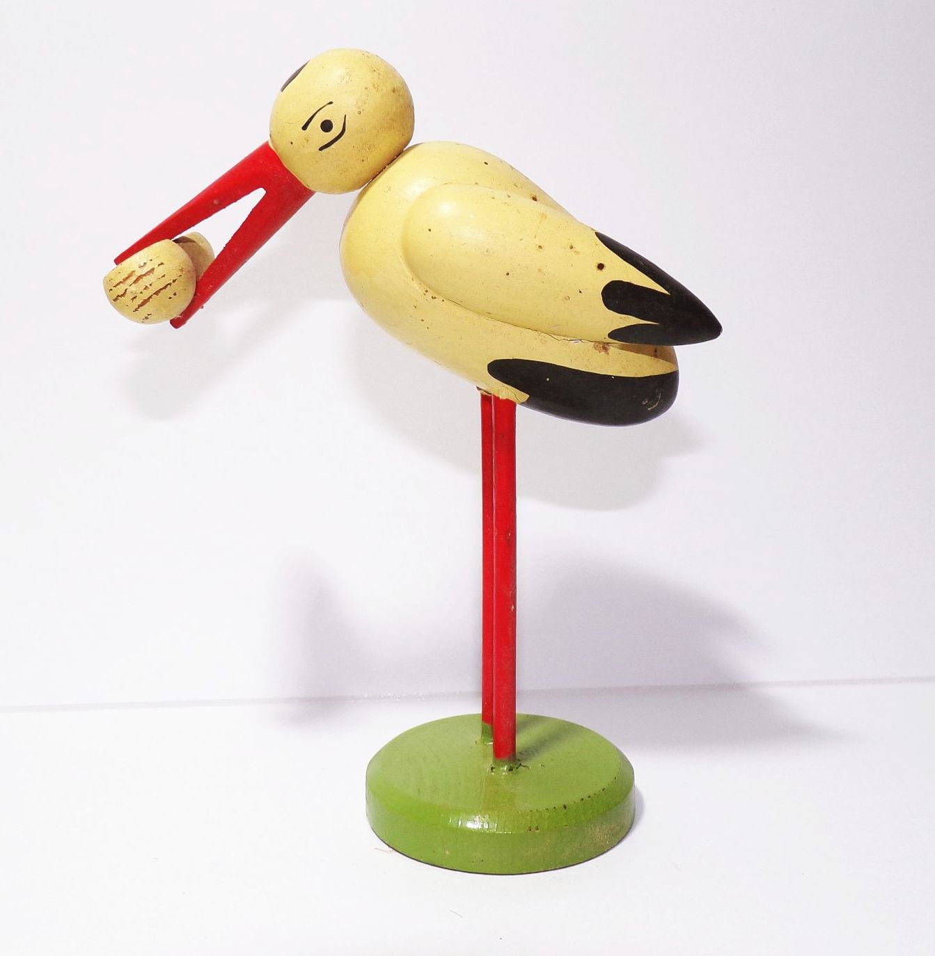 Alter Erzgebirge Klapperstorch Figur Storch Baby 