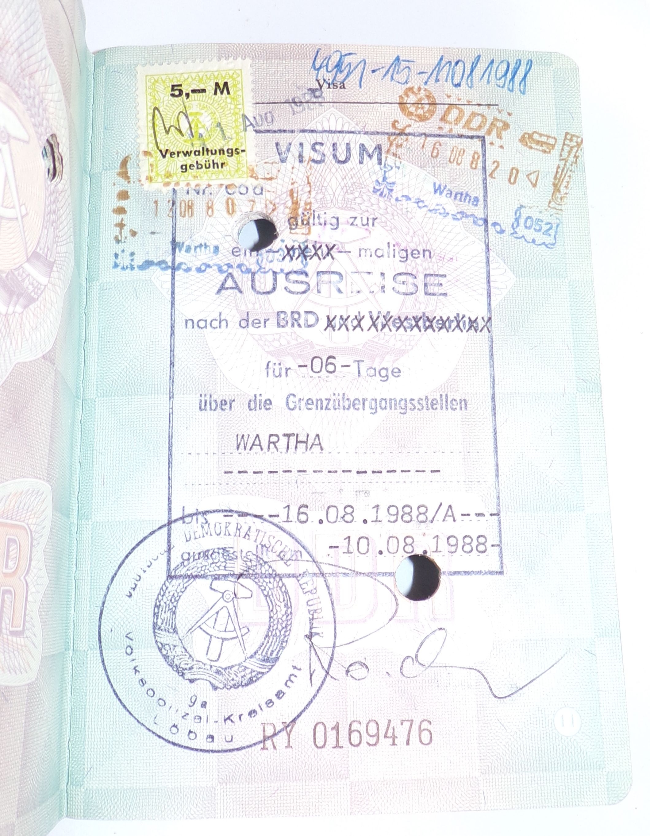 DDR Reisepass Personalausweis Dokumente 1987