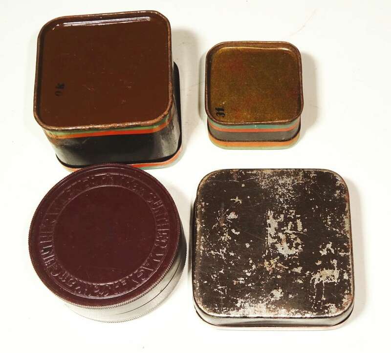 Alte Pelikan Blechdosen Bakelitdose 4 Stück 1930er 