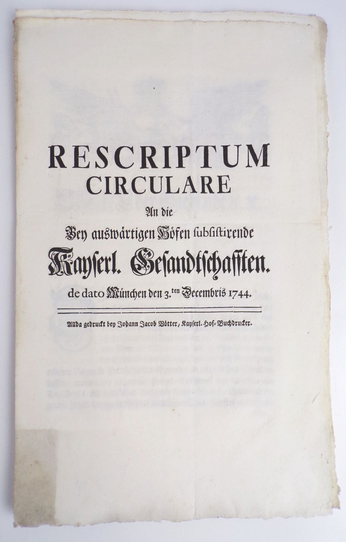 Rundschrift 1744 München Österreichischer Erbfolgekrieg Angriff auf Vaterlandsliebe