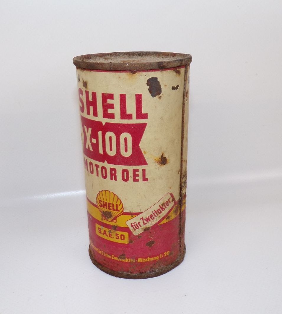 Alte Shell Dose X 100 Motor Oel NOS Garage Oldtimer Deko