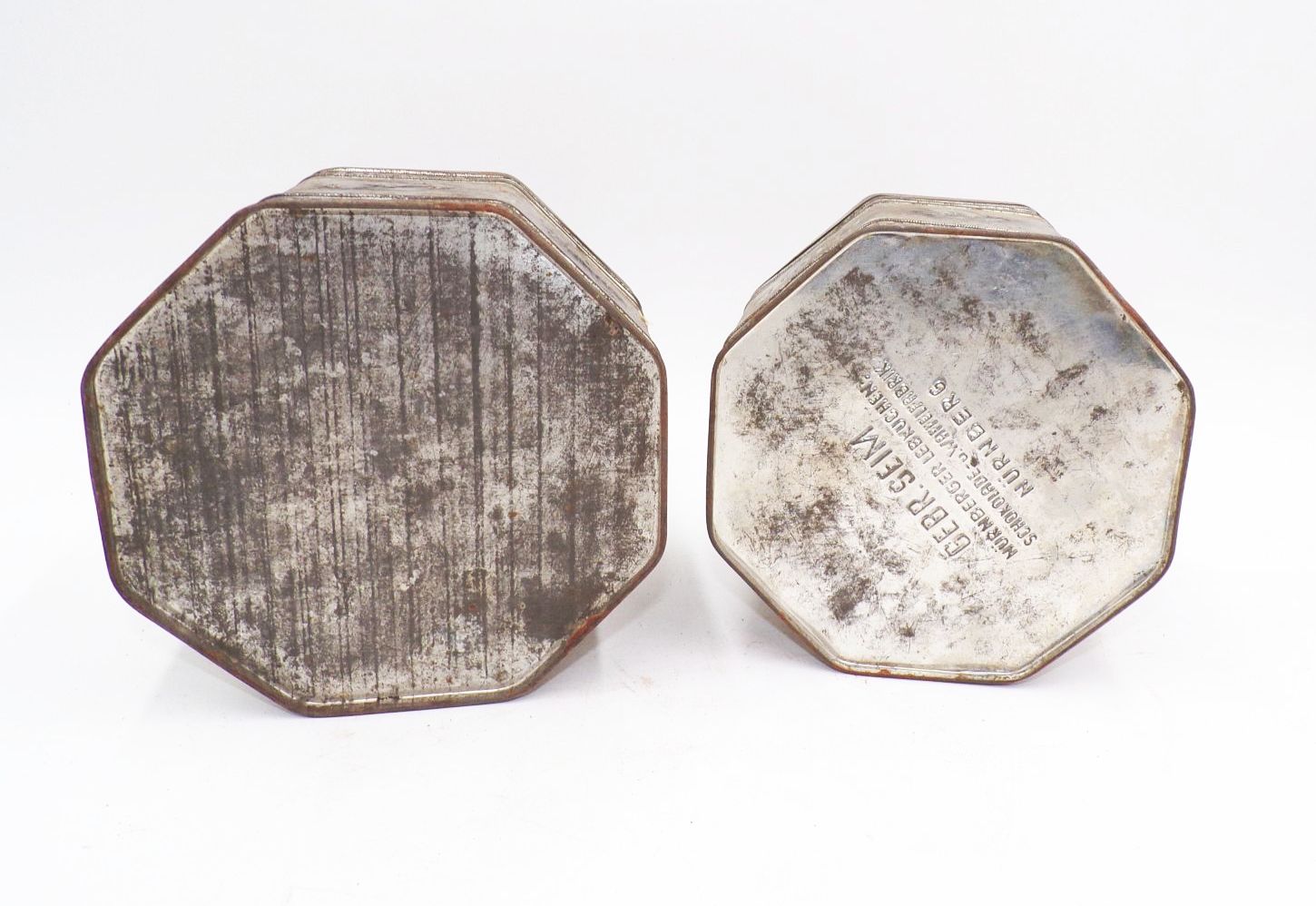 2 alte Blechdosen Gebrüder Seim Nürnberg Lebkuchen Schokolade 1930er 2 alte Blechdosen Gebrüder Seim Nürnberg Lebkuchen Schokolade 1930er