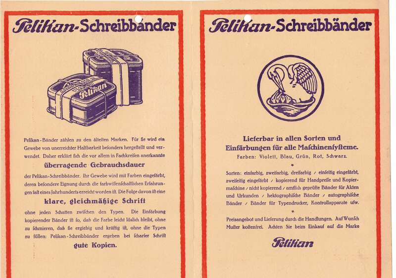 2 x Papier Werbung Pelikan Pelikanotyp Schreibbänder Kohlenpapier 1930er 