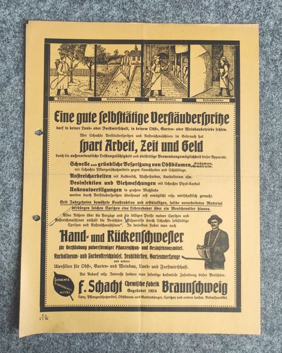 Altes Reklame Blatt Landwirtschaft Verstäuberspritze Schacht Braunschweig Altes Reklame Blatt Landwirtschaft Verstäuberspritze Schacht Braunschweig