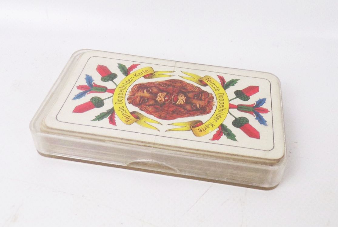 Feinste Doppelbild Karte Kartenspiel Skat Peter Musiktruhen Reklame 