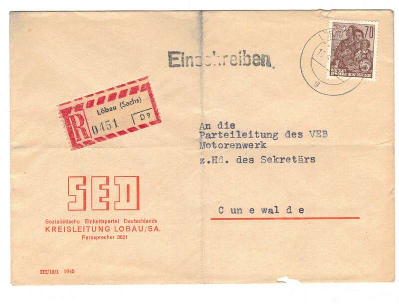 R Brief 1960 SED Kreisleitung Löbau nach Cunewalde Einschreiben