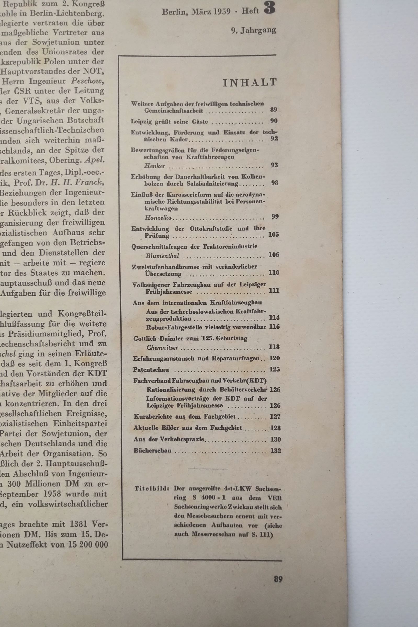 Kraftfahrzeugtechnik Zeitschrift DDR Nr 3 Leipziger Frühjahrsmesse 1959 Kraftfahrzeugtechnik Zeitschrift DDR Nr 3 Leipziger Frühjahrsmesse 1959