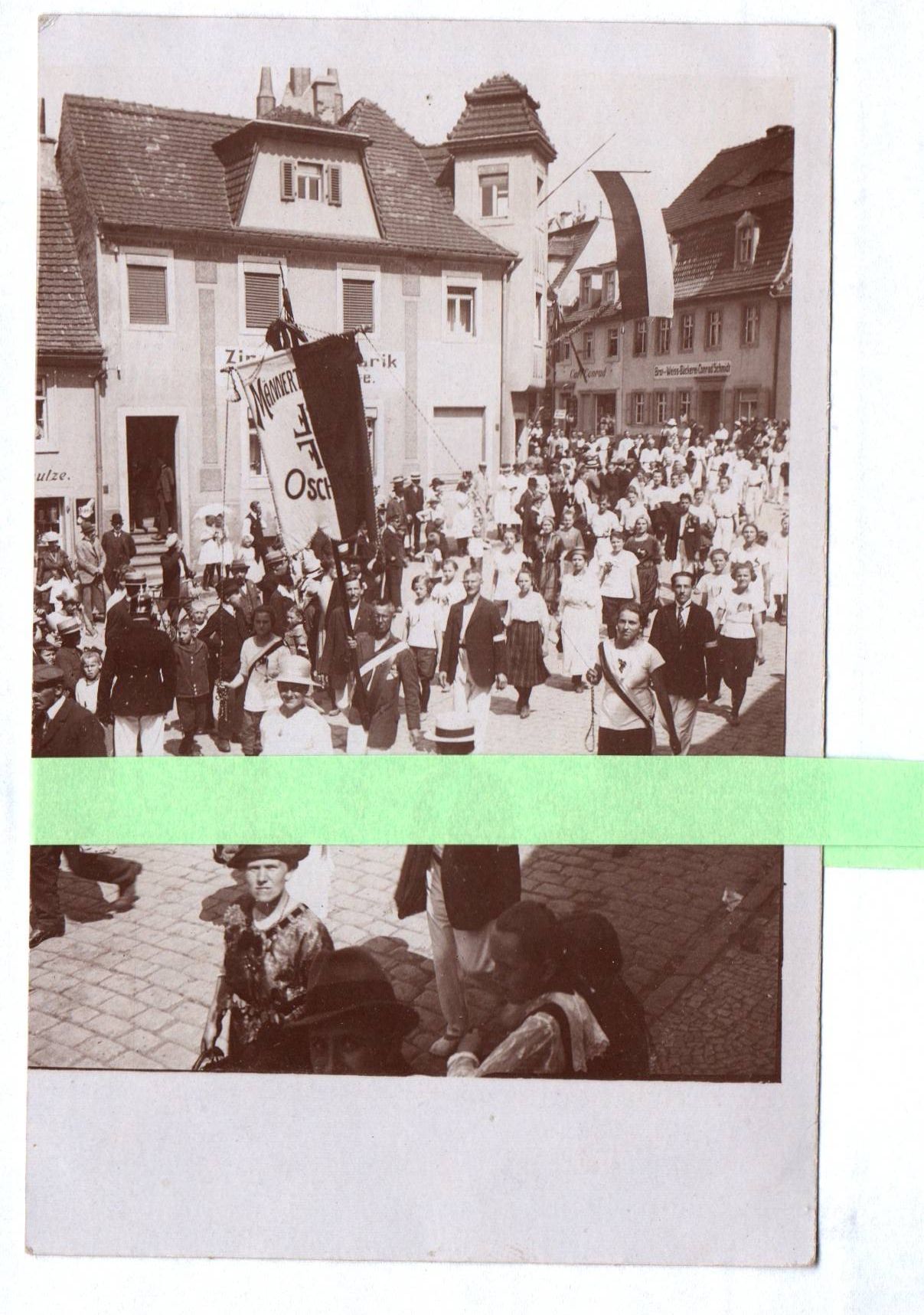 Foto Ak Oschatz Festumzug Männerturnverein Fahne um 1914
