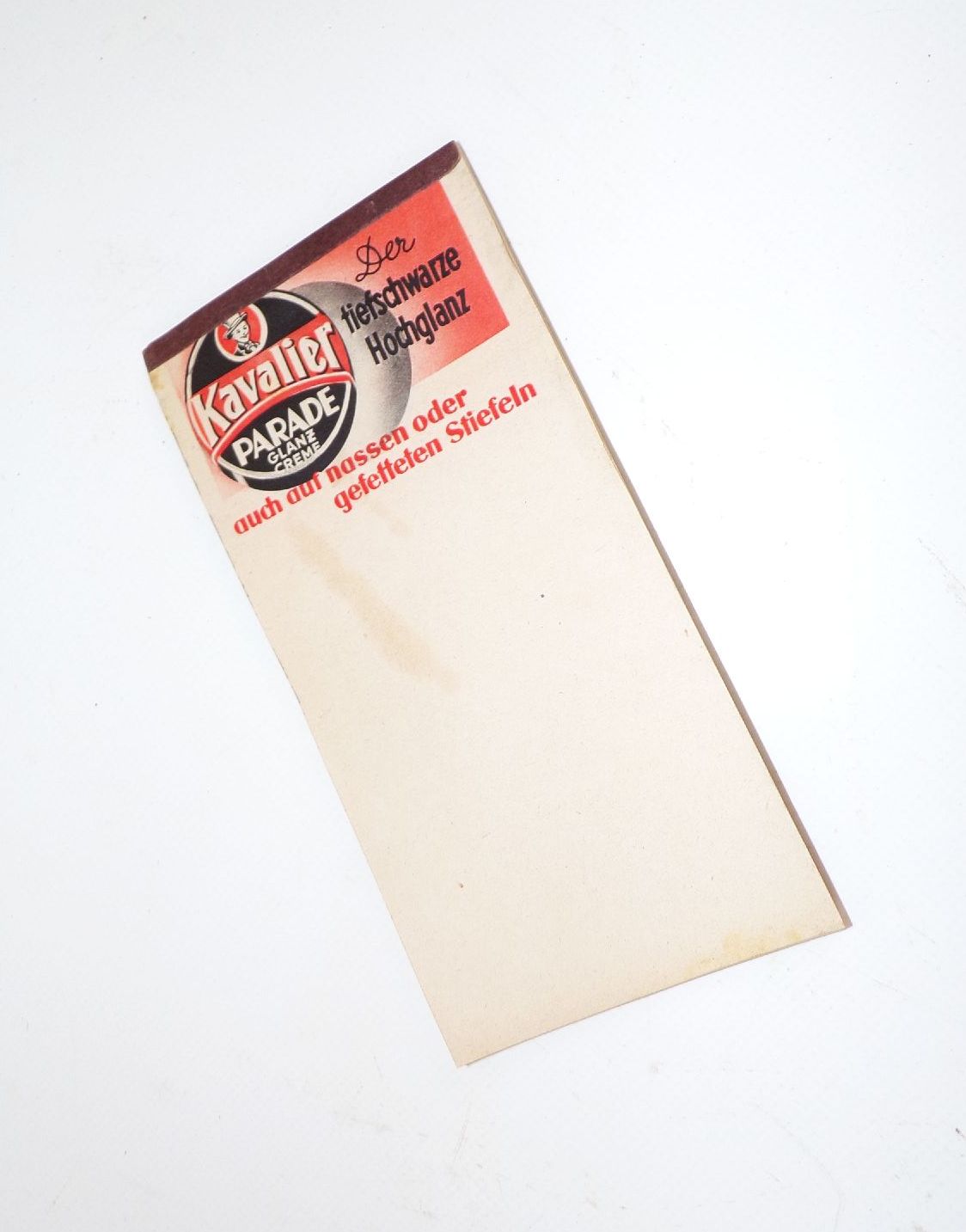 Alter Reklame Notizblock Kavalier Parade Schuhpflege 1930 er Werbung