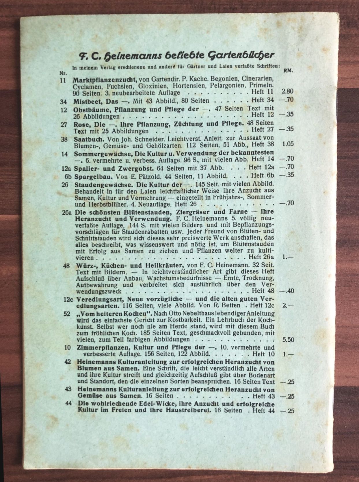 Alte Anleitung FC Heinemann Erfurt Heft 46 Behandlung Pflege Baumschulartikel