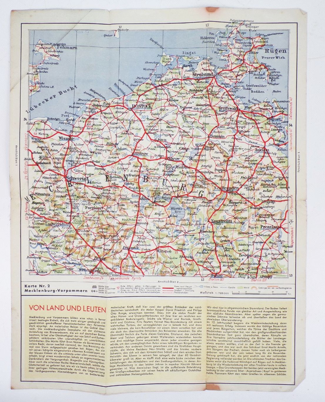 Shell Straßenkarte 2 Mecklenburg Vorpommern um 1930 Landkarte map Shell Straßenkarte 2 Mecklenburg Vorpommern um 1930 Landkarte map