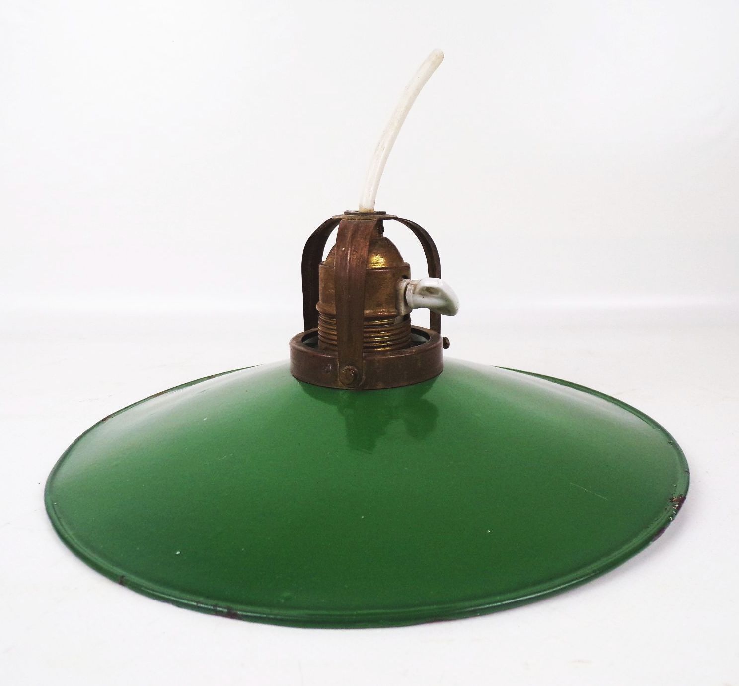 Alte Werkstattlampe Emaille Grün Weiss Rund Pendelleuchte Vintage 