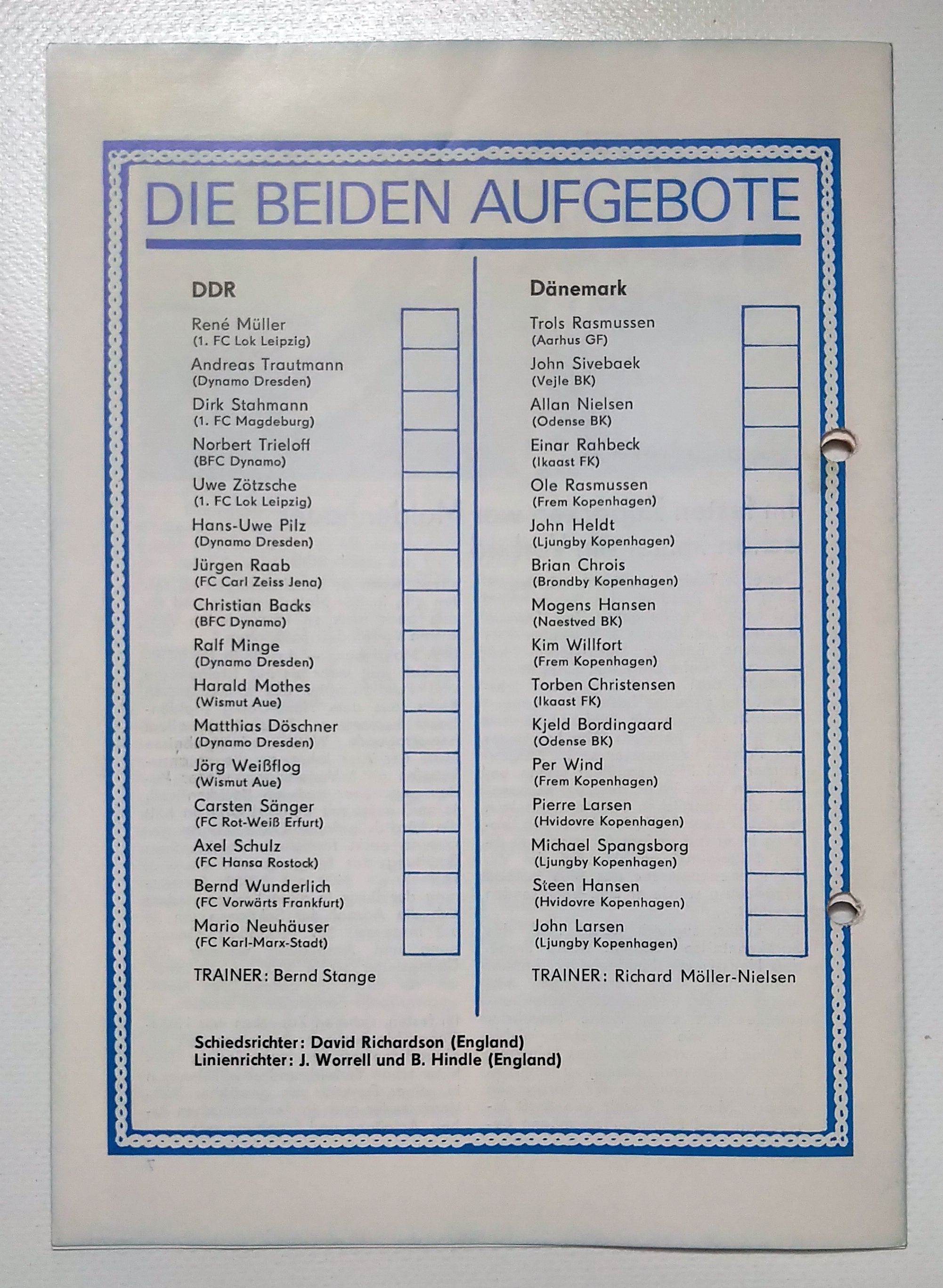 Fußball Programmheft Fußballländerspiel Olympia Qualifikation DDR - Dänemark