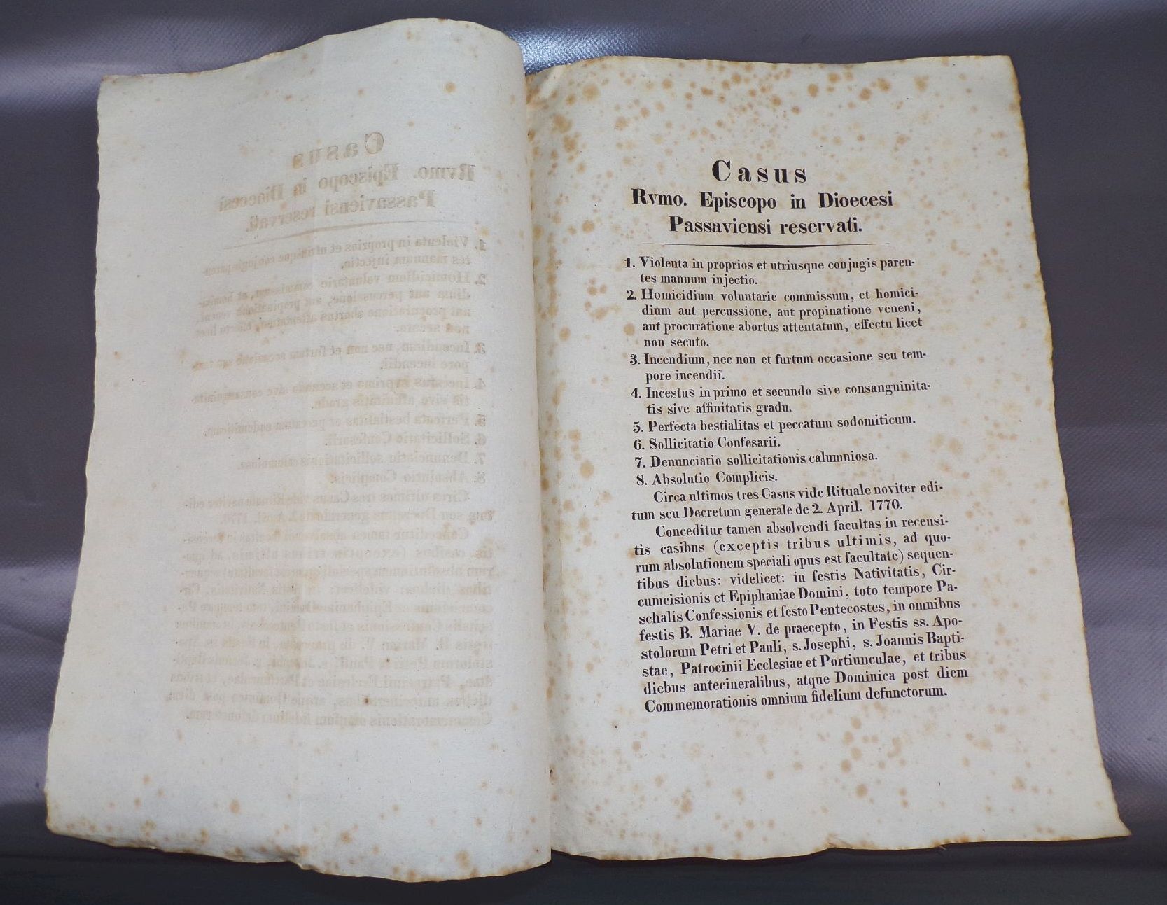 Dokument Bischof Absolution 1770 Edikt Dekret 