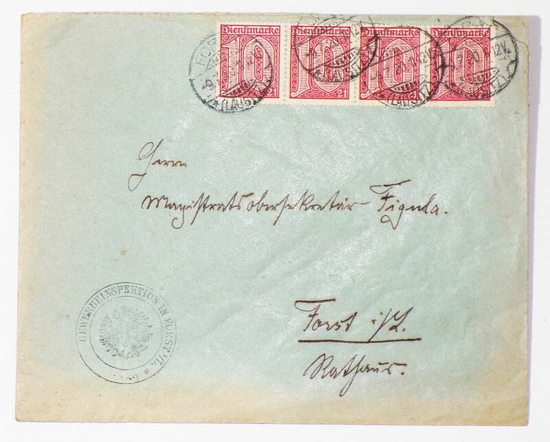 Brief 1920 Gewerbe Inspektion Forst Lausitz 1920 Dienstmarke 