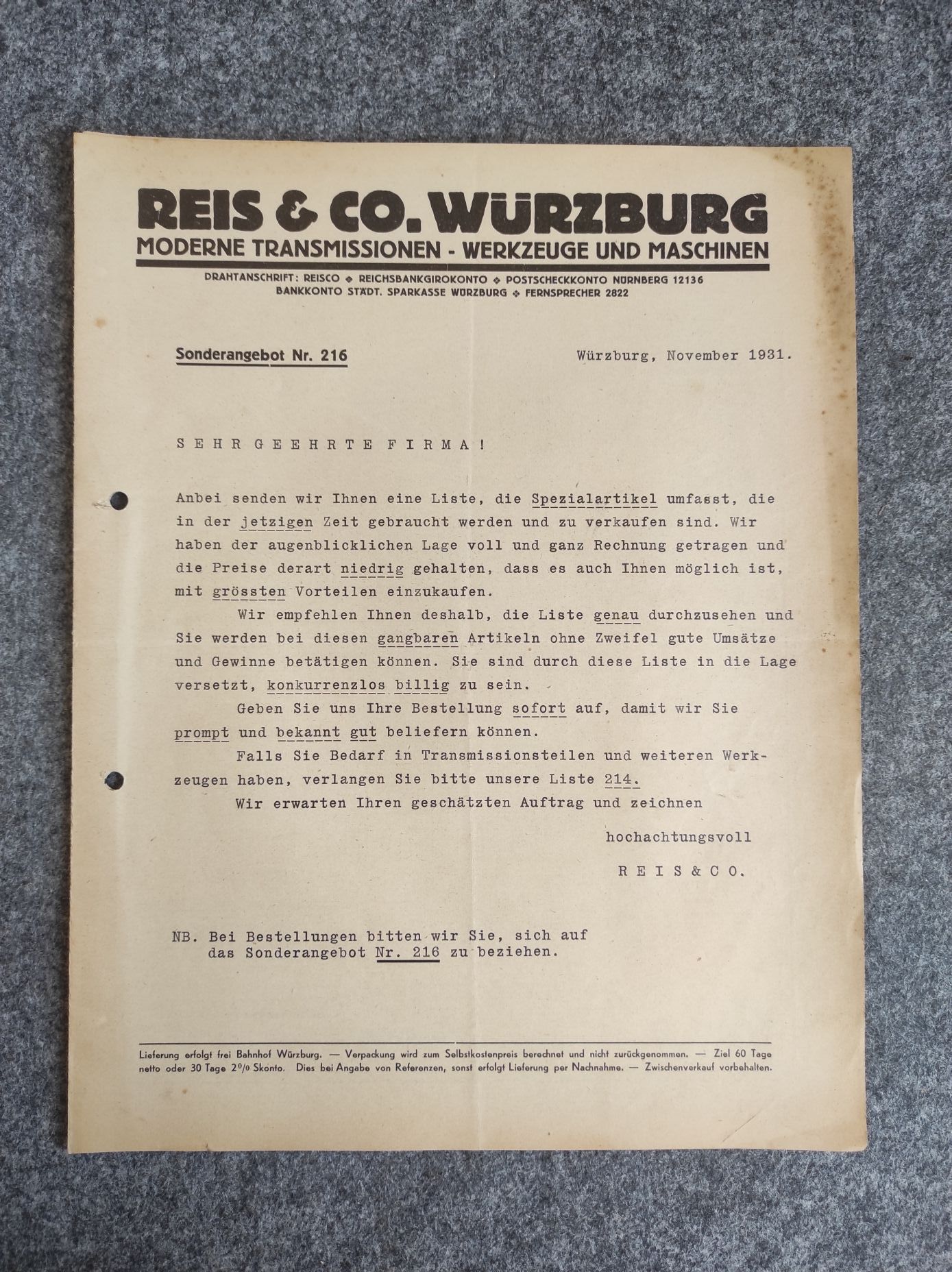 Reis Co Würzburg Werkzeuge und Maschinen 1931 Preisliste Reis Co Würzburg Werkzeuge und Maschinen 1931 Preisliste