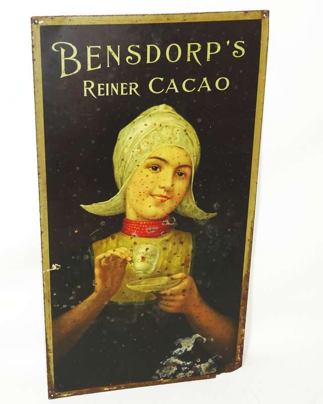 Lithografiertes Blechschild Bensdorp Reiner Cacao um 1900 selten !